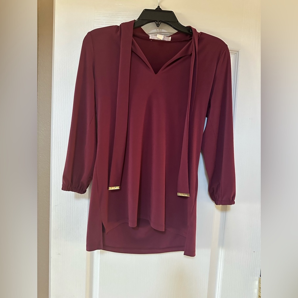 Michael Kors Birgundy Tie Front 3/4 Sleeve Blouse